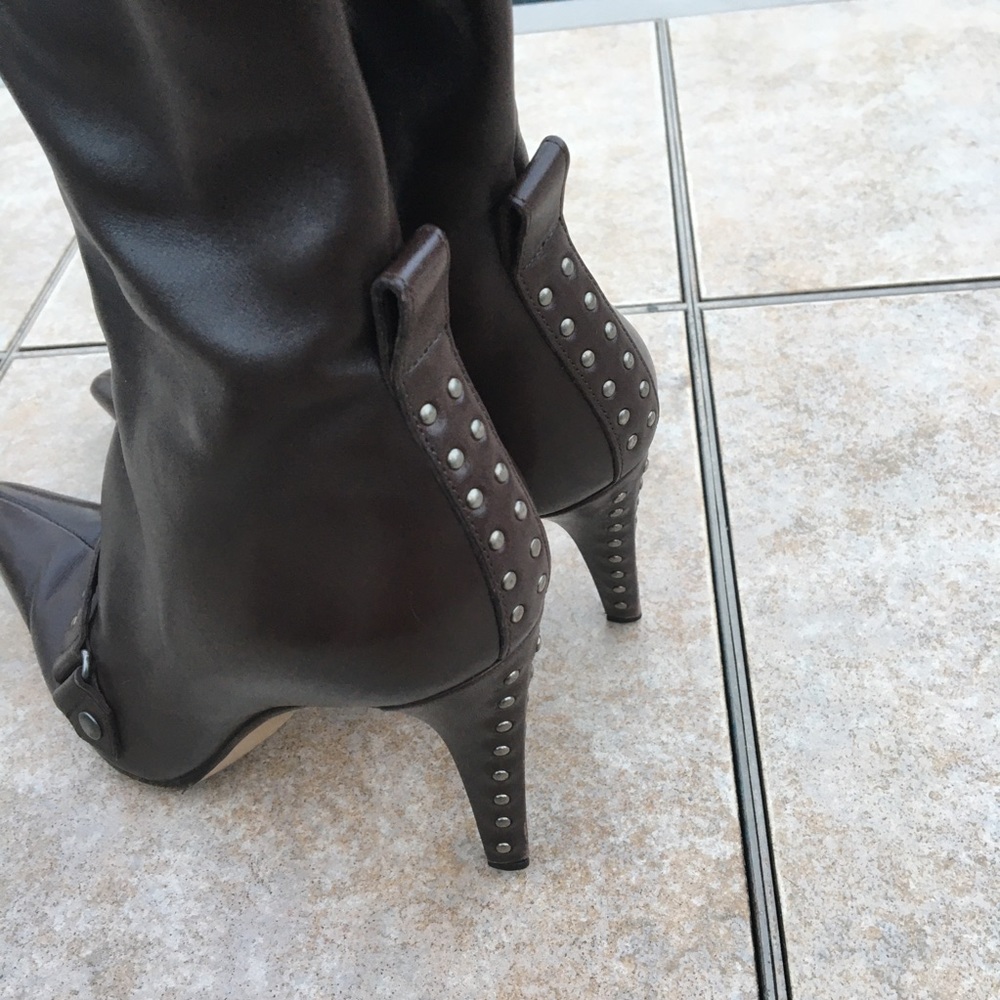Sergio Rossi brown leather studded heeled boots 38 - Picture 6 of 14